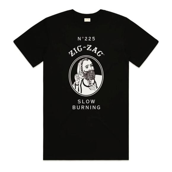 Zig-Zag Slow Burning Graphic T-Shirt - Small Iconic Black Tee - Picture 1 of 3